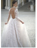 Long Sleeves Beaded Ivory Lace Tulle Luxury Wedding Dress